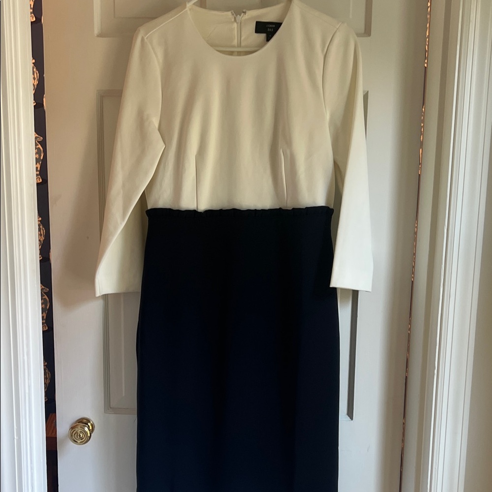 J. Crew Navy and Cream Long Sleeve Dress NWT 8